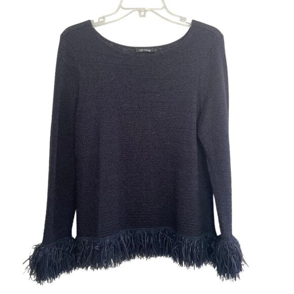Nic + Zoe Run Around Fringe Trim Sweater Navy Size‎ Medium - Picture 6 of 6